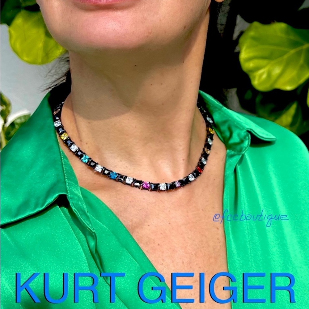 KURT GEIGER Checkboard multicolor Crystal tennis necklace.
